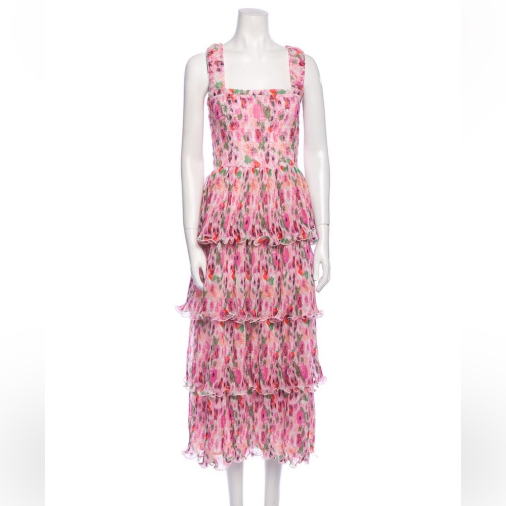 Ganni PLEATED GEORGETTE SMOCK MIDI DRESS - sugar plum - Picture 6 of 16